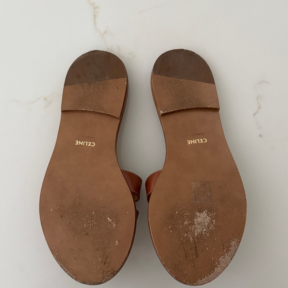 Celine Tan Triomphe Mule Sandals with Gold Details EU 39 - Picture 3 of 8